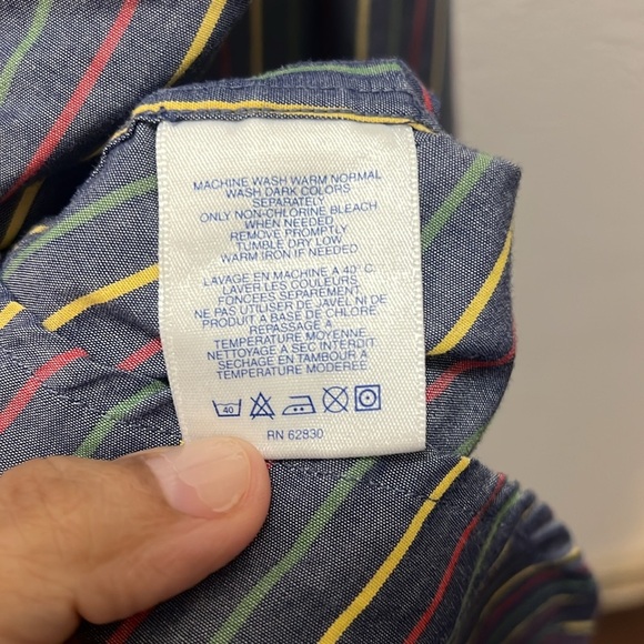 Lands’ End long sleeve button down shirt White Blue Multi-Colored striped XL - Picture 4 of 5